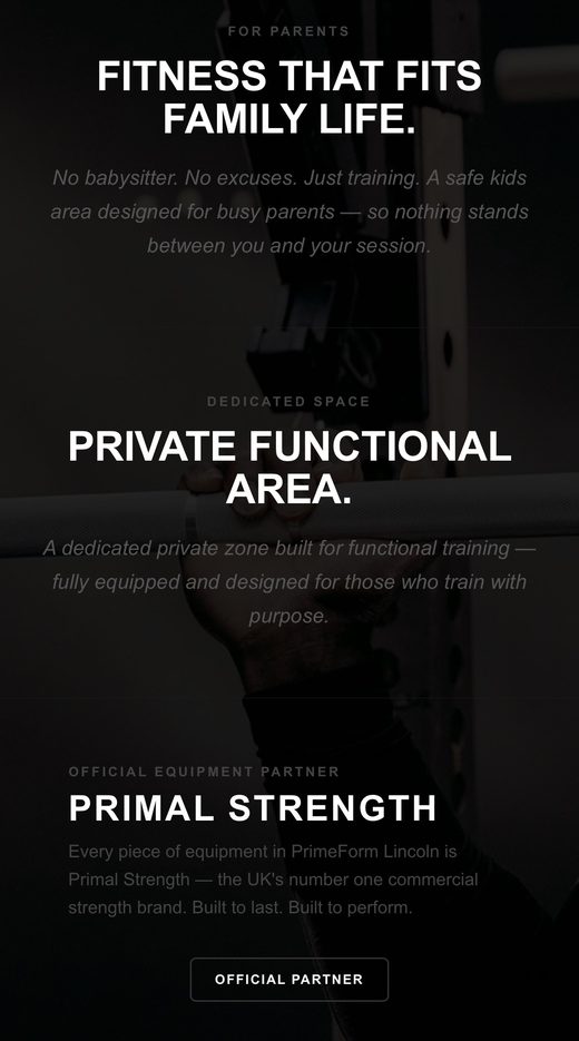 PrimeForm landing page — features and partner